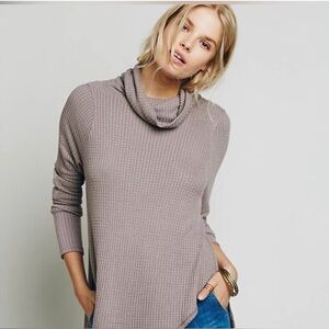 Free People Women's Cowl Neck Waffle Long Sleeve Top